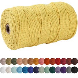 XKDOUS Yellow Macrame Cord 4mm x 109yards, Colored Macrame Rope, Cotton Cord Macrame Yarn, Colorful Cotton Craft Cord for Wall Hanging, Plant Hangers, DIY Crafts, Knitting