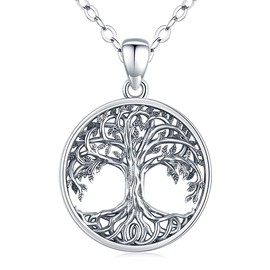 Friggem Tree of Life Necklace, 925 Sterling Silver Tree of Life Pendant Necklace Celtic Knot Tree of Life Jewellery Gifts for Women Girls, Sterling Silver, No Gemstone