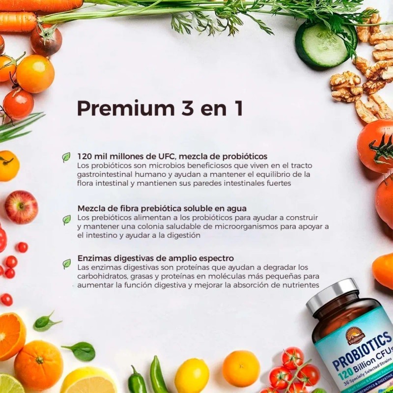 Probióticos 120 Billones 30 Cápsulas Sin Sabor