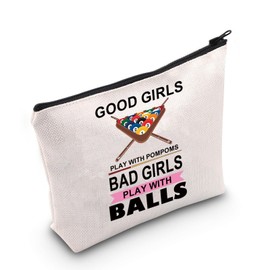 JNIAP Billiards Player Gift Good Girls Play With Pompoms Bad Girls Play With Balls Cosmetic Bag Billiard Games Gift (Good Girls Play Bag)