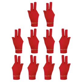 PATIKIL 10pcs 3 Finger Pool Glove Right&Left Hand, Billiard Gloves Pool Cue Accessories for Shooter Carom Pool Snooker Cue Sport, Red
