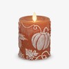 Luminara Embossed Leaves and Pumpkins Moving Flame Pillar Candle 3.25"