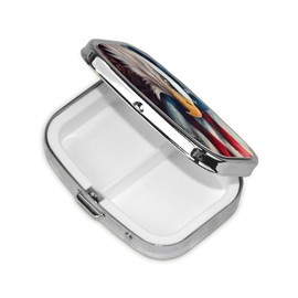 keluki Vintage American Flag and Eagle Painting Print Square Metal Pill Box with 2 Compartment for Pocket or Purse Travel Bag Small Size 2.2 inche