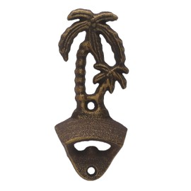 Abrebotellas de hierro fundido para abrir tapas de cerveza, palmera para decoración del hogar costero, temática de playa (bronce antiguo)