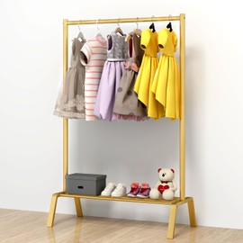 STWWO Kids Dress Up Storage, Metal Kids Clothing Rack, Kids Costume Rack with Storage Shelf, Toddler Clothing Rack Organizer, Gold