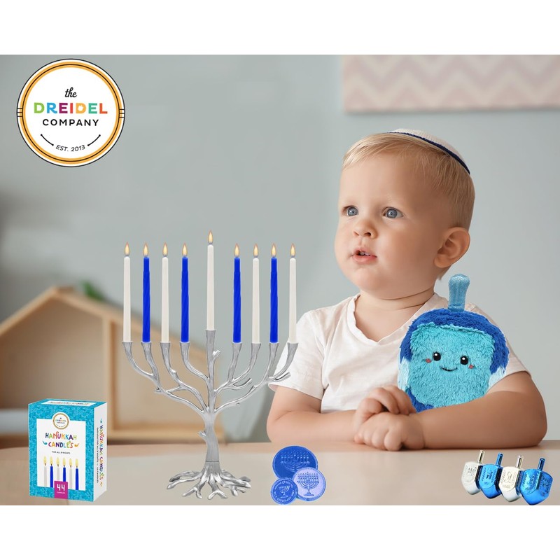 The Dreidel Company Menorah 44 White and Blue Hanukkah Candles