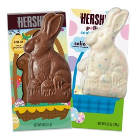 Chocolate Easter Candy Bunny 2 Pack. Set Includes 1 Milk Chocolate and 1 Cookies and Cream Flavored Chocolate Bunny.