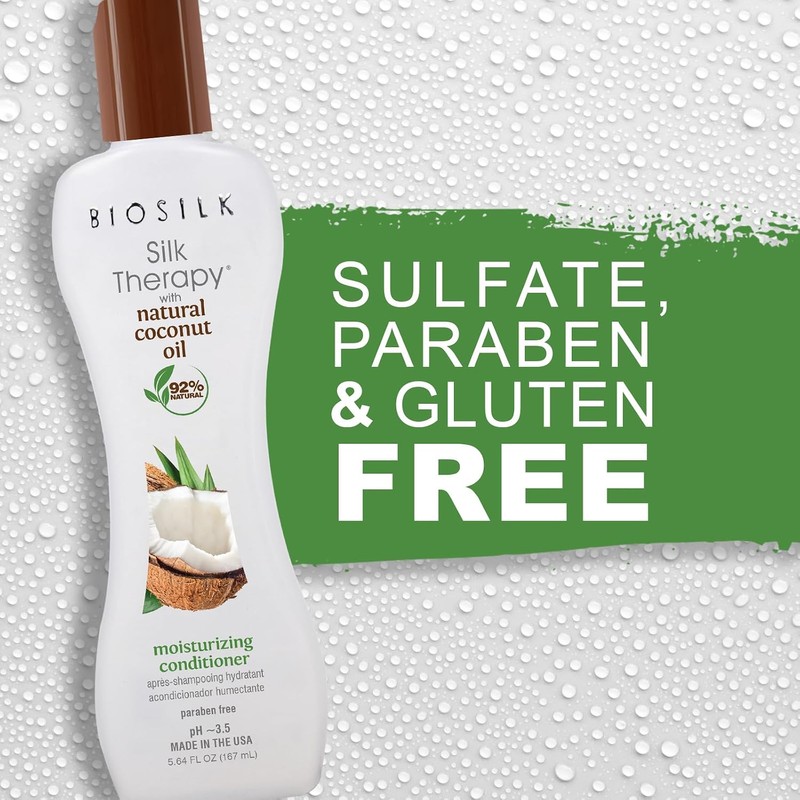 BioSilk Silk Therapy Coconut Oil Moisturizing Conditioner – 92% Natural,