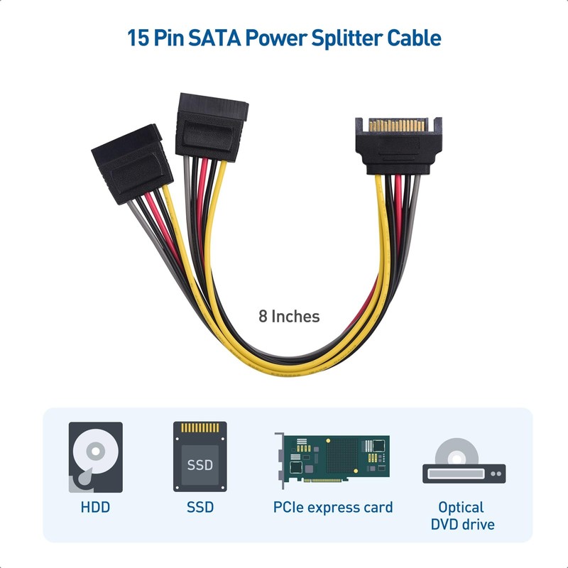 Cable Matters SATA Power Splitter 3 Pack 20cm SATA Power