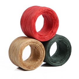 LUTER 3 Rolls Christmas Raffia Paper Ribbon, Natural Raffia Paper Ribbon Twine Strings for Christmas Craft DIY Wrapping