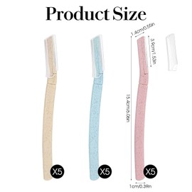 Guduling 15pcs Eyebrow Shaver, Wheat Straw Micro Blades for Facial Hair for Women, Dermaplane Razors for Shaving and Gentle Exfoliation (Pink, Beige and Green)