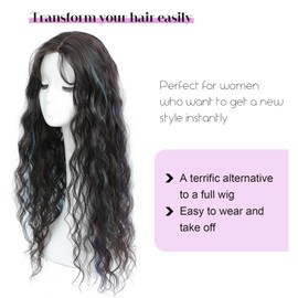 Molefi Hair Topper 26inch Long Wavy Hair Toppers for Women Curly Hair Topper with Bangs Synthetic Wiglets Hairpieces for Thinning Hair Dark Mix Blue and Purple