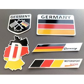 5pcs Metal German Flag Sticker, German Flag Car Decal - Vinyl Stickers Shield Decal Set for Cars, Trucks, SUV Bumper, Window, Fender