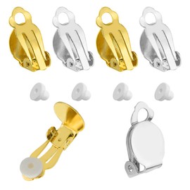 200 Pieces Round Flat Backs and Findings Set Including 100pcs Round Flat Back Tray Earring Clips + 100pcs Clip-on Earring Findings Pad Base for DIY Earring Making Jewelry