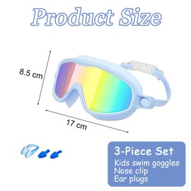 CYCFMYYLY Kids Swimming Goggles, Swimming Goggles Kids with Ear Plugs Nose, Anti Fog & UV Kid Goggles for Boys Girls, Clip on Goggles Kid No Leakage Clear Vision for 3-14 Years Old Child
