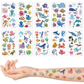 10 Sheets Ocean World Temporary Tattoos Stickers for Kids,Childrens Fake Tattoo Sticker Set Multiple Patterns Waterproof Removable Stickers for Prizes Birthday Party Bag Fillers for Boys Girls