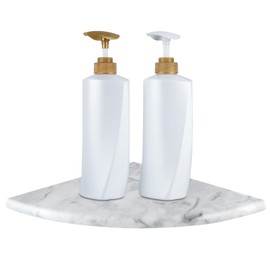 Sanbege 9" Marble Stone Corner Shelf Polished, Wall Mounted Shower Caddy, Floating Shampoo Holder for Bathroom, Kitchen, Living Room (Gray)