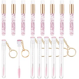 Mekupeu 24Pcs Eyelash Extension Aftercare Kits - 12pcs Lash Shampoo Brushes, 12pcs Pink Diamond Tube Mascara Wands, Spoolie With Tube Brush