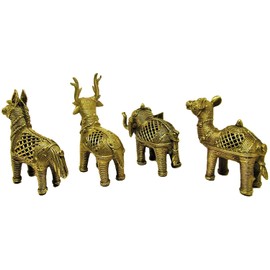 Dhokra Metal Art - Handcrafted Collectible Animal Figurines Small Assorted (Set of 4) | Home | Desk Decor