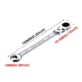 KATUR 10mm Ratcheting Wrench Set Flexible Pivoting Head Ratchet Combination Spanner Wrench Chrome Vanadium Steel Metric Tool (10mm)