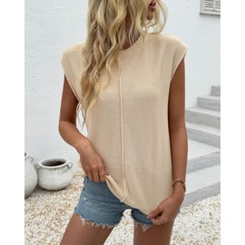 COSSEN Womens Summer Tops 2025 Crew Neck Knit Pullover Lightweight Sweater Top Trendy Casual Apricot XL