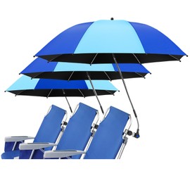 NBtoUS 3 Pack Beach Umbrella, 360 ° Chair umbrella with clamp, UPF50+ Umbrella for Chair, Windproof Sunshade for Beach, Sand, Patio, Yard (Azure Blue/Light Azure Blue, Not Include Chair)