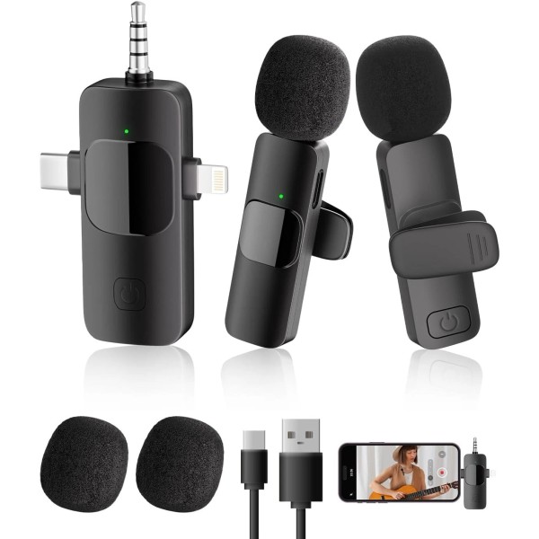 Unbranded 3-in-1 Wireless Lavalier Microphone Record Noise-Reducing Radio Clips Lapel