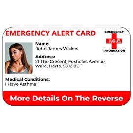 ICE in Case of Emergency - Medical Alert ID Card All Conditions Custom Printed