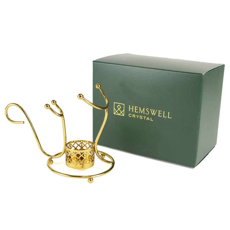 Hemswell Crystal Brandy Warmer Stand Set in Stunning Gold -