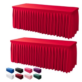 Tina 2 Pack Table Skirts for Rectangle Tables 6ft, Red Spandex Table Covers, Heavy Weight Wrinkle Resistant Stretch Table Cloths for 6 ft Tables, Fitted Tablecloths for 6 Foot Rectangle Tables