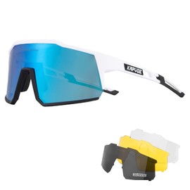 KAPVOE Polarized Cycling Glasses With 4 Interchangeable Lenses Tr90 Frame For Men Women Sports Sunglasses Mountain Bike Glasses MTB Bicycle Goggles Running Blue White 09