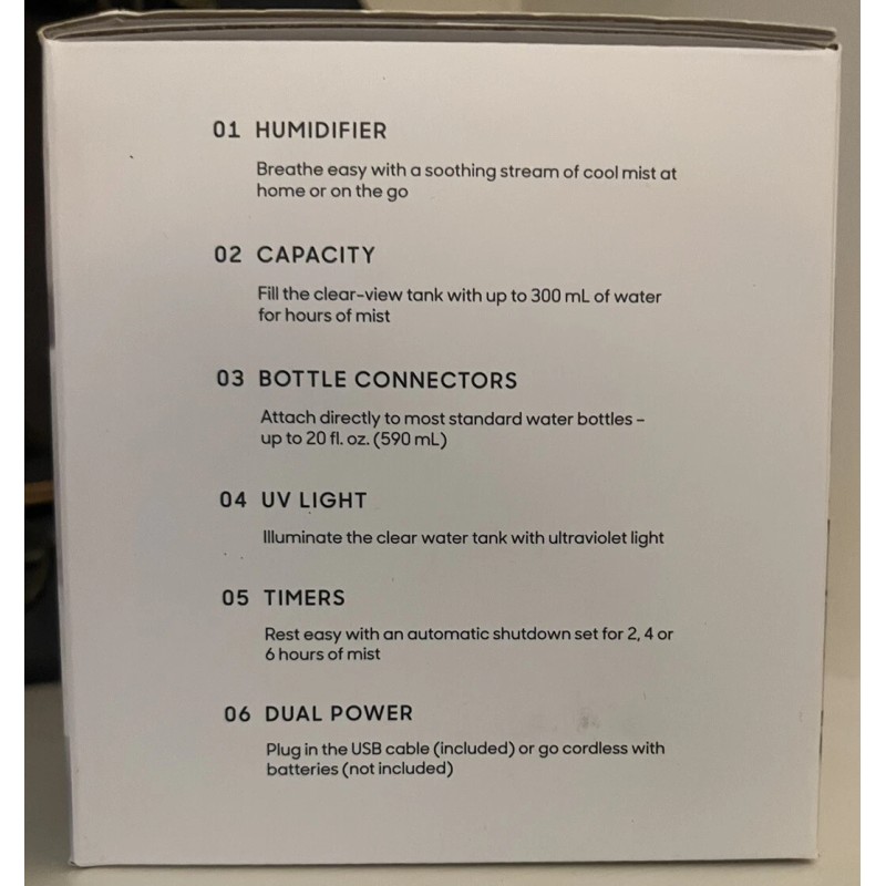 Sharper Image Portable Mini Travel Humidifier Cool Mist/UV light/USB