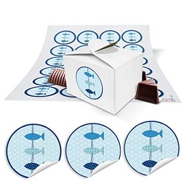 24 Small Gift Box Gift Box Gift Boxes (8 x 6.5 x 5.5 Inch) with Maritime Blue Fish Stickers Wedding Favour... For Filling for Communion, Christening, Birthday