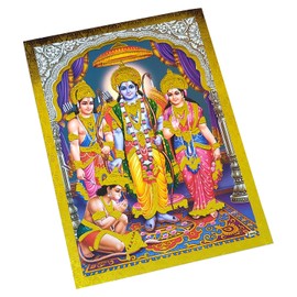 Crafts of India Ram Darbar Poster/Reprint Hindu God Picture with Golden Foil (Unframed : Size 5"X7" inches)