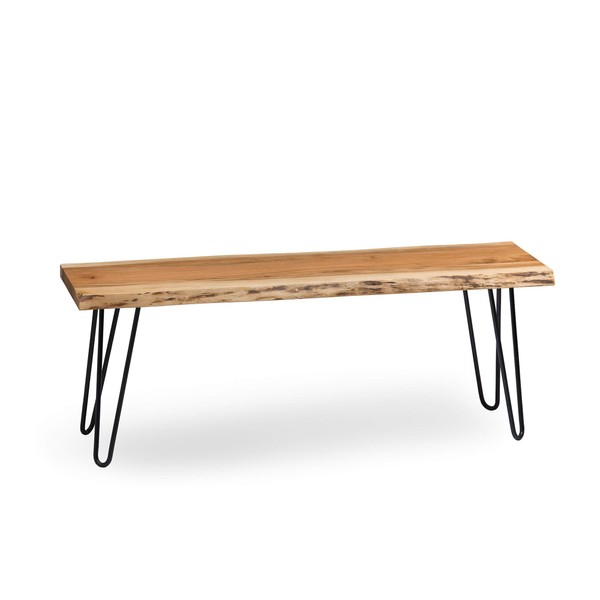 Alaterre Furniture Hairpin Natural Live Edge Wood with Metal 48" Bench, 48 Inch