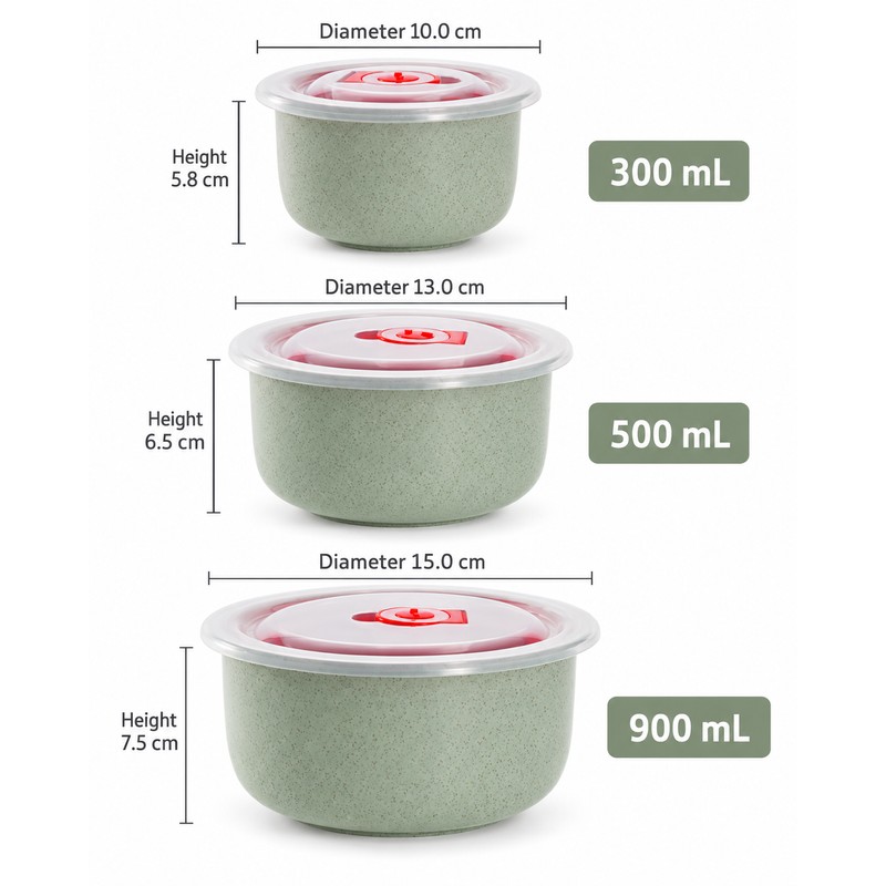 3-Piece Wheat Straw Food Storage Bowl Set for Meals –