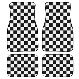 YINGQIGUAN Black and White Checkered Car Floor Mats Universal Geometric Checkered Pattern Car Racing Sports Chess Board Floor Mats for Cars Front Rear Car Foot Mats Rugs Car Accessories for Trucks
