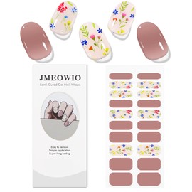JMEOWIO Gel Nail Stickers Cream Pink Colorful Flower Semi Cured Gel Nail Strips Wraps UV/LED Nail Supplies Nail Art Design Decoration Accessories