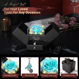DRTINA Preserved Blue Real Rose with I Love You Butterfly Necklace-Eternal Flowers Rose Birthday Gifts for Wife Women Mom Girlfriend Grandma on Mothers Day Anniversary Christmas Valentines Romantic