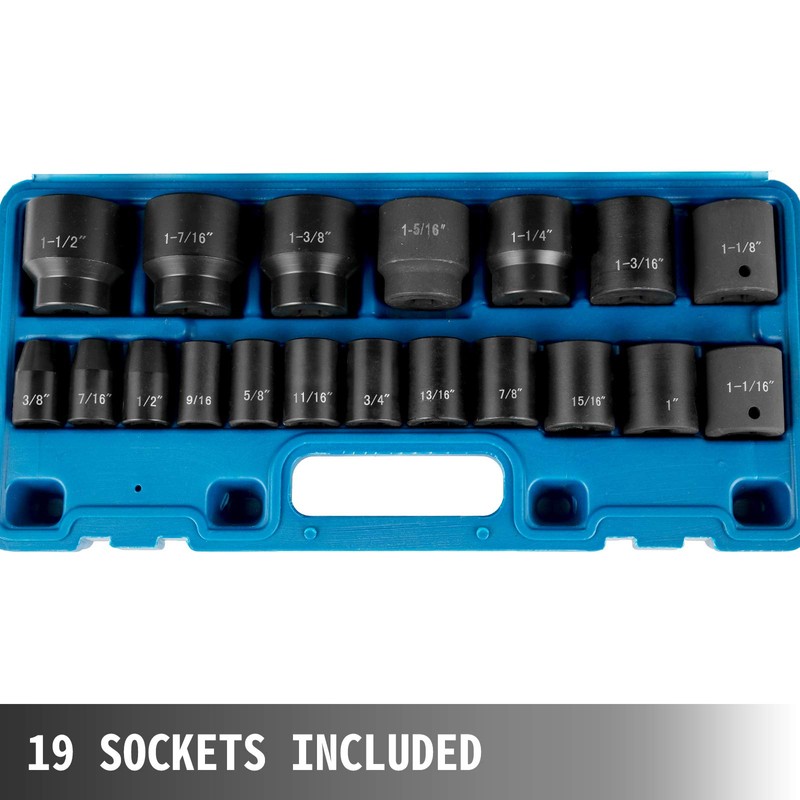 VEVOR Impact Socket Set 1/2 Inches 19 Piece Impact Sockets,