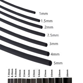 5M Heat Shrink Tubing, Black Color, 2:1 Shrinkage Ratio Insulation Tube, Diameter 0.04 - 0.5 inches (1 - 12 mm) (φ5 mm / 5 m)