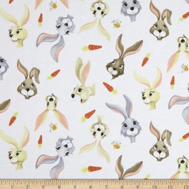 Susybee Harold The Hare Toss White, Fabric by The Yard