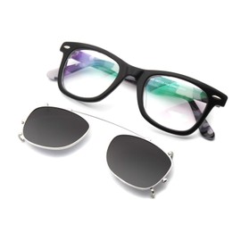 RICH MODE Men women teens sunglasses clip on glasses polarized UV protection narrow sunglasses clear lens fashion glasses Grey Frame Silver Clip shield