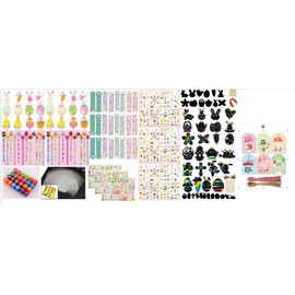 Whaline 280Pcs Easter Stationery Set Memo Pads Rulers Pencils Scratches Stickers Erasers Cellophane Treat Bags and Tags for Students Party Classroom Exchange Prizes, 24 Pack