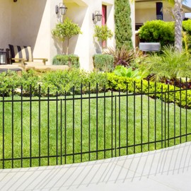 FOREHOGAR Metal Garden Fence 32 in H x 12 ft L, 6 Panels + 7 Stakes Border Dog Fence Panels Animal Barrier, No Dig Garden Fencing for Yard Patio Flower Bed Lawn Outdoor, Arch Black