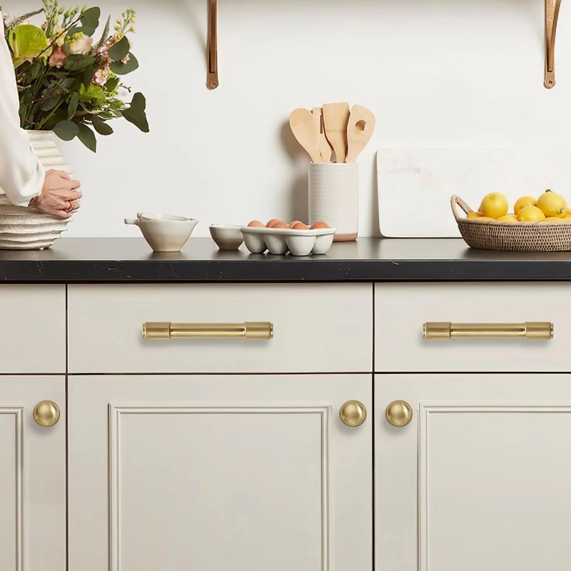 khtumeware 10 Pack Brushed Brass Cabinet Pulls 3-3/4 Inch(96MM) Hole