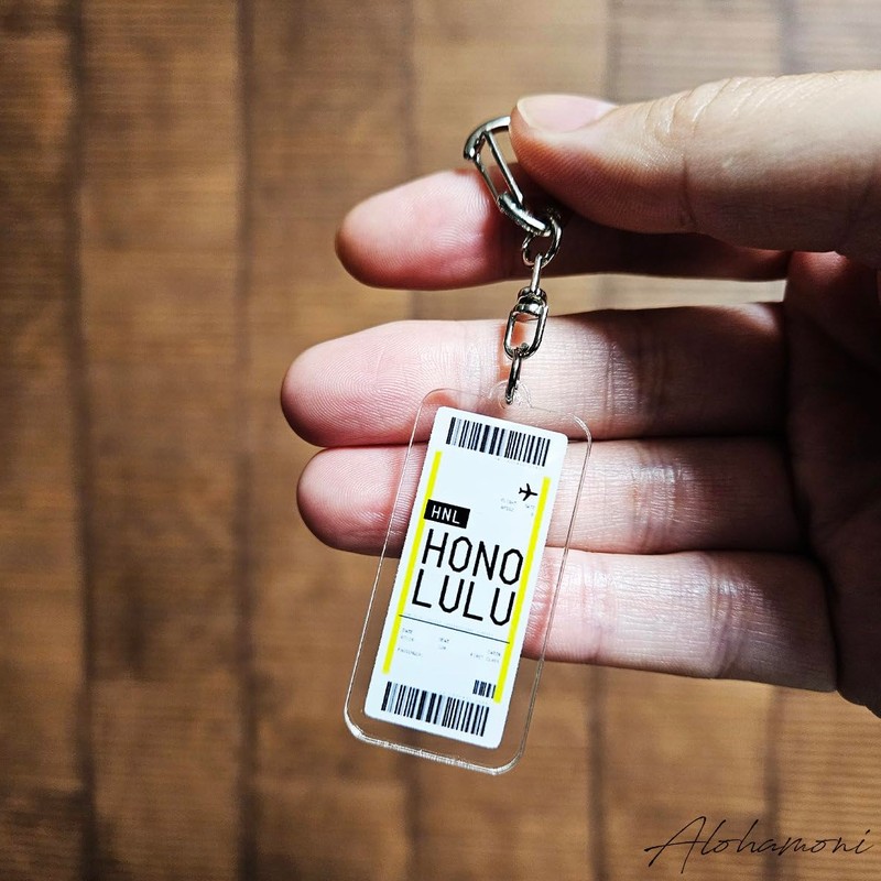 [ALOHAMONI] BOARDING PASS Flight Keychain Acrylic Key Holder Airport Route