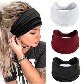 Wide Headbands for Women,3 Pcs Ladies Fashion Head Bands Boho Floral Print Knot Elastic Hair Bands Running Yoga Head Wrap Hairbands