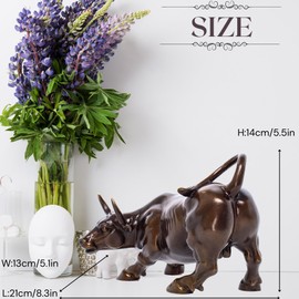 YouFine Brass Bull Figurine -Wall Street Bull Art Decor,Bronze Bull/Cow/Ox Figure Statues and Sculptures Home Office Decor (7.5" Classic Brown)
