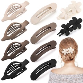 10 Pcs Flat Hair Clips for Women, 3 Styles French Flat Hair Clips Lay Flat Claw Clips Flower Flat Hair Clips, Non-slip Matte Hair Clips for Thin Thick Hair